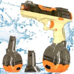 Pistol cu Apa Electric, Embo, 2 Rezervoare 75/350 ml, din ABS+Silicon, Baterie, Incarcare USB, Conectare la Furtun, +6 Ani, Maro
