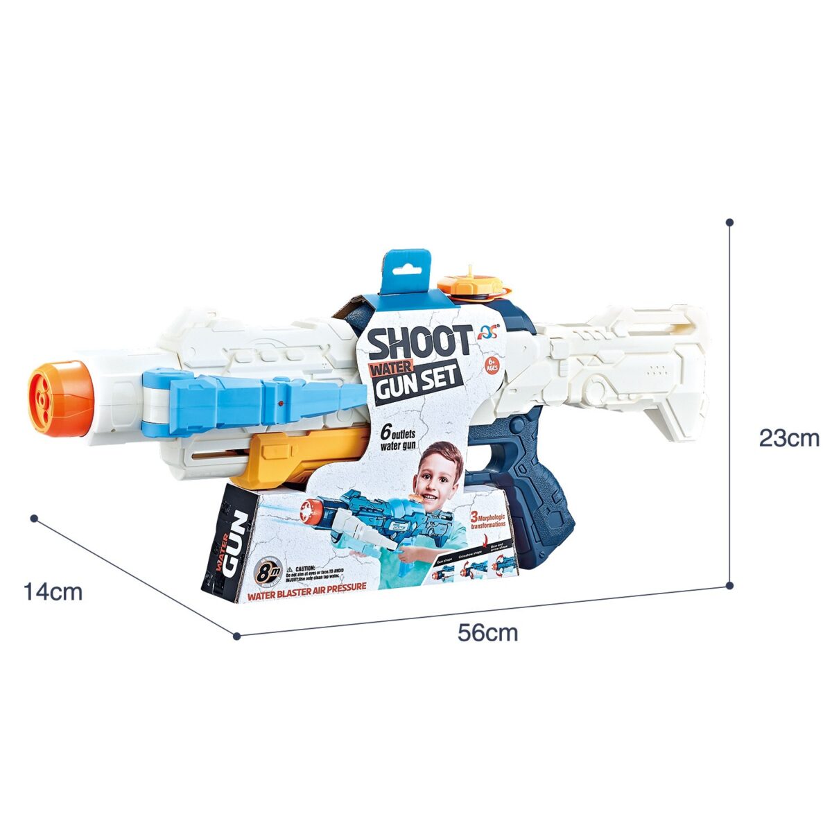 Pistol cu Apa, Embo, +6 Ani, Rezervor 700 ml, 4 Moduri de Stropire, din Plastic, 56 x 37 x 23 cm, Alb - imagine 3