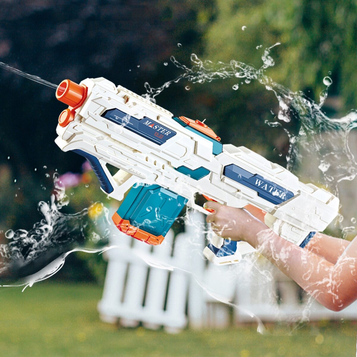 Pistol cu Apa pentru Copii 14+ ani, Embo, Rezervor 600ml, cu baterie 1200mAh, Electric Burst, Alb/Albastru - imagine 2