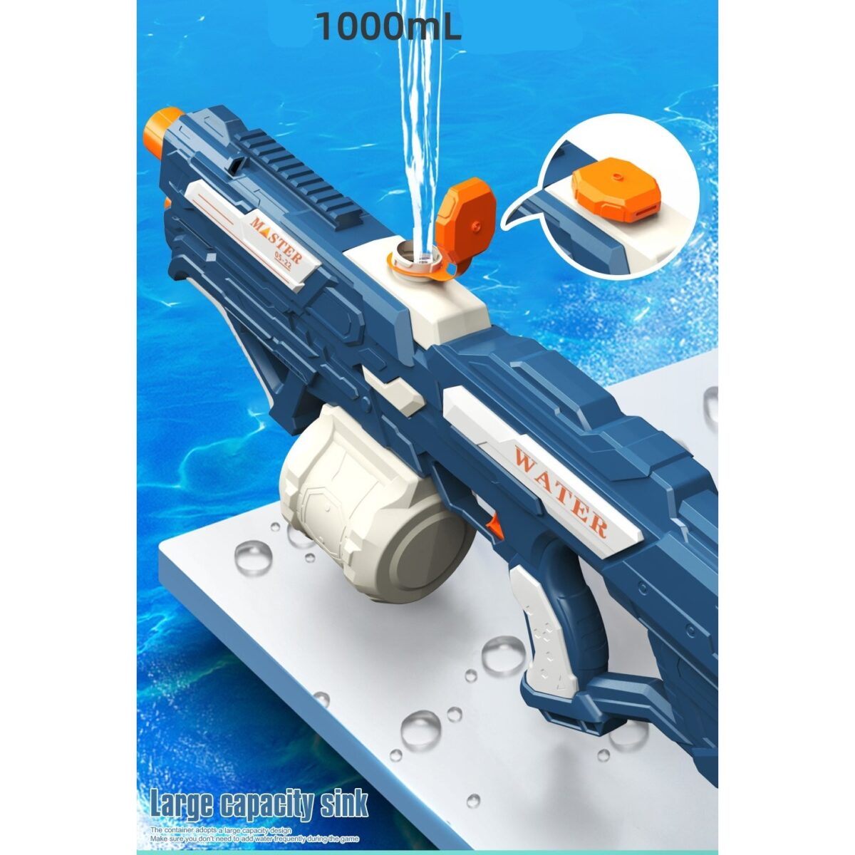 Jucarie de apa pentru copii, Rezervor 600ml, Embo, 14ani+, cu baterie 1200mAh, Electric Burst, Albastru/Alb, 1000ML - imagine 7
