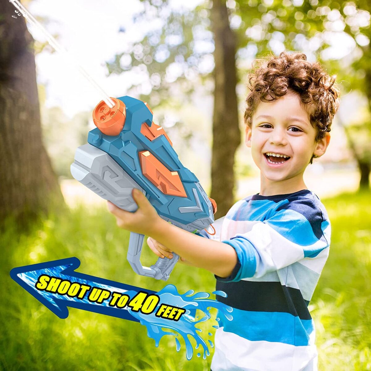 Pistol cu Apa pentru Copii, Rezervor, Pentru Piscina/Plaja, Embo, 6ani+, Albastru, 4 duze, 900ML - imagine 5