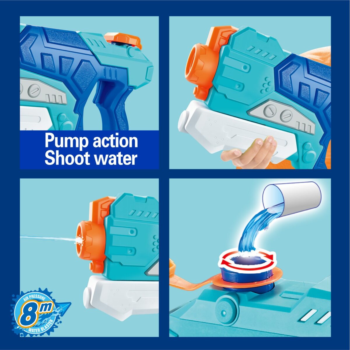 Pistol cu Apa pentru Copii, Rezervor, Pentru Piscina/Plaja, Embo, 6ani+,  Albastru, 500ML - imagine 8