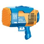 Pistol pentru Baloane de Sapun, Embo, 132 de Gauri, Lumini Colorate, Tavita, Lichid, Baterie de Li, Cablu de Incarcare, 25cm x 13cm x 26cm, Albastru