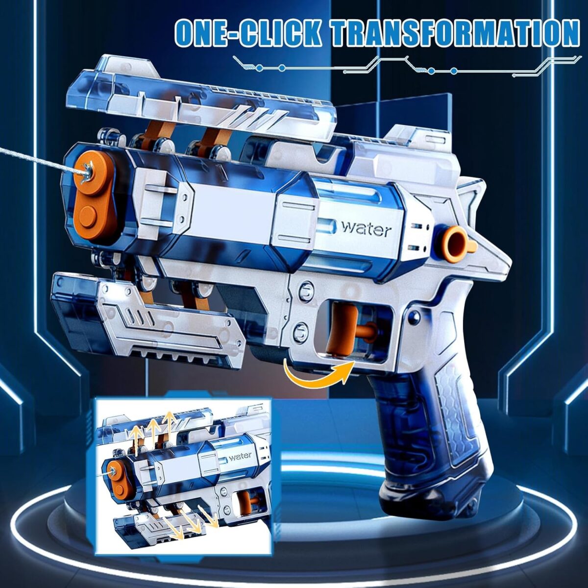 Pistol Manual cu Apa, Embo, Jucarie Pistol cu Apa Sigur Pentru Copii, Design Nou S-Shooter Atractiv, 23 x 14.5 cm, Albastru Transparent - imagine 3