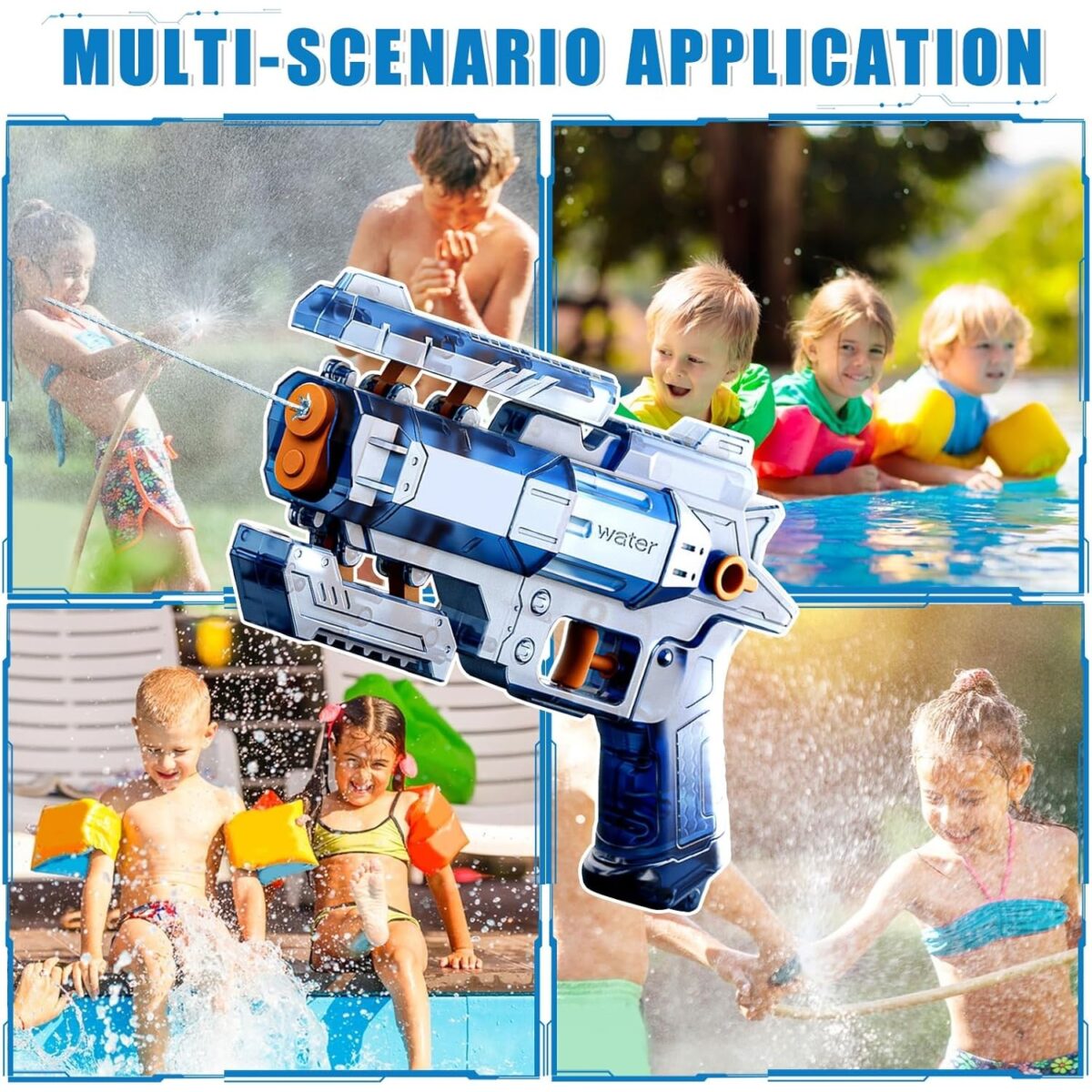 Pistol Manual cu Apa, Embo, Jucarie Pistol cu Apa Sigur Pentru Copii, Design Nou S-Shooter Atractiv, 23 x 14.5 cm, Albastru Transparent - imagine 5