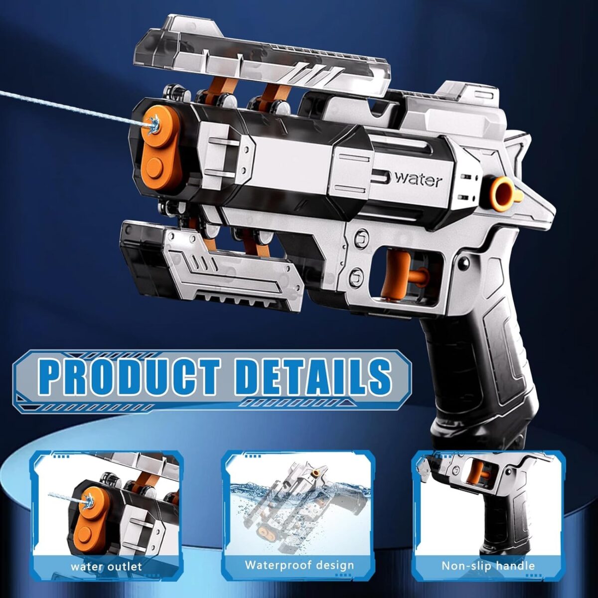 Pistol Manual cu Apa, Embo, Jucarie Pistol cu Apa Sigur Pentru Copii, Design Nou S-Shooter Atractiv, 23 x 14.5 cm, Negru Transparent - imagine 6