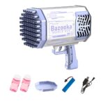 Pistol pentru Baloane de Sapun, Embo, 69 de Gauri, Lumini Colorate, Tavita, Lichid, Baterie de Li, Cablu de Incarcare, 24cm x 14cm x 24cm, Mov - imagine 2