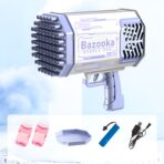 Pistol pentru Baloane de Sapun, Embo, 69 de Gauri, Lumini Colorate, Tavita, Lichid, Baterie de Li, Cablu de Incarcare, 24cm x 14cm x 24cm, Mov - imagine 3