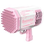 Pistol pentru Baloane de Sapun, Embo, 69 de Gauri, Lumini Colorate, Tavita, Lichid, Baterie de Li, Cablu de Incarcare, 24cm x 14cm x 24cm, Roz