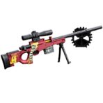Pusca de Jucarie AWM Ultrarealista, Embo, Manuala, cu Luneta, 10 de Proiectile din Spuma Moale, 5 Cartuse, 106 cm, 14 ani+, Rosu