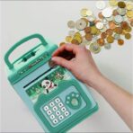 Pusculita pentru Copii, Embo, pusculita pentru economii SMART BOX cu efecte sonore, Tip ATM, cu Parola cu Amprenta, din plastic, 20 x 13.5 x 11.5 cm Verde - imagine 4