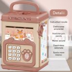 Pusculita pentru Copii, Embo, pusculita pentru economii SMART BOX cu efecte sonore, Tip ATM, cu Parola cu Amprenta, din plastic, 20 x 13.5 x 11.5 cm Roz - imagine 2