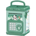 Pusculita pentru Copii, Embo, pusculita pentru economii SMART BOX cu efecte sonore, Tip ATM, cu Parola cu Amprenta, din plastic, 20 x 13.5 x 11.5 cm Verde
