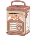 Pusculita pentru Copii, Embo, pusculita pentru economii SMART BOX cu efecte sonore, Tip ATM, cu Parola cu Amprenta, din plastic, 20 x 13.5 x 11.5 cm Roz