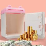 Pusculita pentru Fetite, Embo, Pusculita pentru Economii PIGGY BOX, Pusculita Simpla cu Key Access, 17 x 11.5 x 10 cm, 400 gr, Alb Roz - imagine 2