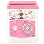 Pusculita pentru Fetite, Embo, Pusculita pentru Economii PIGGY BOX, Pusculita Simpla cu Key Access, 17 x 11.5 x 10 cm, 400 gr, Alb Roz