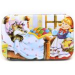 Puzzle 60 de Piese din Lemn in Cutie Metalica, Embo, Model Scufita Rosie, Educativ, Dezvoltare Abilitati Cognitive, pentru Prescolari, 22.5x13.5 cm, Multicolor
