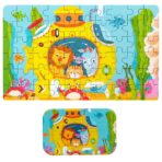 Puzzle 60 de Piese din Lemn in Cutie Metalica, Embo, Model Submarin, Educativ, Dezvoltare Abilitati Cognitive, pentru Prescolari, 22.5x13.5 cm, Multicolor - imagine 4