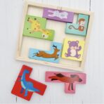 Puzzle din Lemn Embo, Tip Tetris, +4 Ani, cu Animale Colorate 3D, 7 Piese, Multicolor - imagine 6