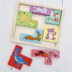 Puzzle din Lemn Embo, Tip Tetris, +4 Ani, cu Animale Colorate 3D, 7 Piese, Multicolor - imagine 2