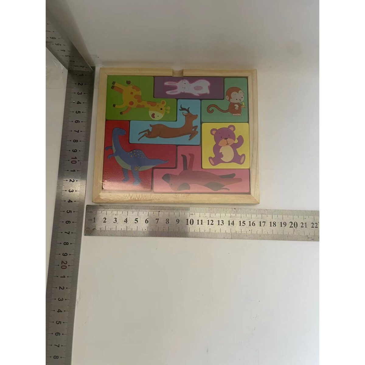 Puzzle din Lemn Embo, Tip Tetris, +4 Ani, cu Animale Colorate 3D, 7 Piese, Multicolor - imagine 8