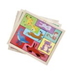Puzzle din Lemn Embo, Tip Tetris, +4 Ani, cu Animale Colorate 3D, 7 Piese, Multicolor