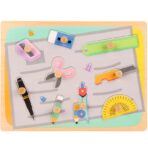 Puzzle Montessori din Lemn pentru Copii, Embo, 0-3 Ani, 3D, Model Instrumente Matematice, Educativ, Intuitiv, Creativ, 9 Piese, 30x22.5x0.8 cm, Multicolor