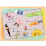 Puzzle Montessori din Lemn pentru Copii, Embo, 0-3 Ani, 3D, Model Instrumente Matematice, Educativ, Intuitiv, Creativ, 9 Piese, 30x22.5x0.8 cm, Multicolor