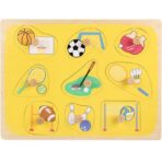 Puzzle Montessori din Lemn pentru Copii, Embo, 0-3 Ani, 3D, Model Sporturi, Educativ, Intuitiv, Creativ, 9 Piese, 30x22.5x0.8 cm, Multicolor