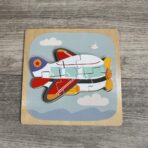 Puzzle Montessori din Lemn pentru Copii, Embo, 3D, 0-3 Ani, Model Avion, Educativ, Intuitiv, Creativ, 6 Piese, 15x15x0.5 cm, Multicolor - imagine 3