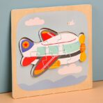 Puzzle Montessori din Lemn pentru Copii, Embo, 3D, 0-3 Ani, Model Avion, Educativ, Intuitiv, Creativ, 6 Piese, 15x15x0.5 cm, Multicolor - imagine 4