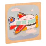 Puzzle Montessori din Lemn pentru Copii, Embo, 3D, 0-3 Ani, Model Avion, Educativ, Intuitiv, Creativ, 6 Piese, 15x15x0.5 cm, Multicolor