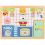 Puzzle Montessori din Lemn pentru Copii, Embo, 3D, 0-3 Ani, Model Bucatarie, Educativ, Intuitiv, Creativ, 10 Piese, 30x22.5x0.8 cm, Multicolor