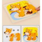 Puzzle Montessori din Lemn pentru Copii, Embo, 3D, 0-3 Ani, Model Catel, Educativ, Intuitiv, Creativ, 3 Piese, 15x15x0.5 cm, Multicolor - imagine 9