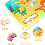Puzzle Montessori din Lemn pentru Copii, Embo, 3D, 0-3 Ani, Model Dinozauri, Educativ, Intuitiv, Creativ, 8 Piese, 30x22.5x0.8 cm, Multicolor - imagine 6