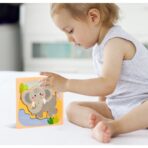Puzzle Montessori din Lemn pentru Copii, Embo, 3D, 0-3 Ani, Model Elefant, Educativ, Intuitiv, Creativ, 4 Piese, 15x15x0.5 cm, Multicolor - imagine 5