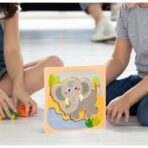 Puzzle Montessori din Lemn pentru Copii, Embo, 3D, 0-3 Ani, Model Elefant, Educativ, Intuitiv, Creativ, 4 Piese, 15x15x0.5 cm, Multicolor - imagine 6