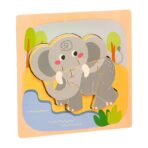 Puzzle Montessori din Lemn pentru Copii, Embo, 3D, 0-3 Ani, Model Elefant, Educativ, Intuitiv, Creativ, 4 Piese, 15x15x0.5 cm, Multicolor