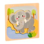 Puzzle Montessori din Lemn pentru Copii, Embo, 3D, 0-3 Ani, Model Elefant, Educativ, Intuitiv, Creativ, 4 Piese, 15x15x0.5 cm, Multicolor