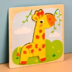 Puzzle Montessori din Lemn pentru Copii, Embo, 3D, 0-3 Ani, Model Girafa, Educativ, Intuitiv, Creativ, 4 Piese, 15x15x0.5 cm, Multicolor - imagine 3