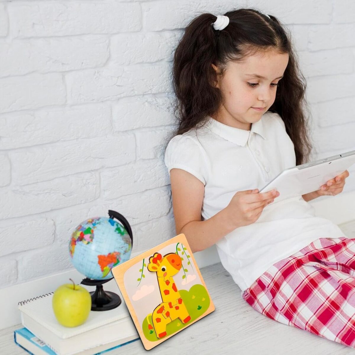 Puzzle Montessori din Lemn pentru Copii, Embo, 3D, 0-3 Ani, Model Girafa, Educativ, Intuitiv, Creativ, 4 Piese, 15x15x0.5 cm, Multicolor - imagine 12