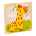 Puzzle Montessori din Lemn pentru Copii, Embo, 3D, 0-3 Ani, Model Girafa, Educativ, Intuitiv, Creativ, 4 Piese, 15x15x0.5 cm, Multicolor