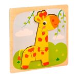 Puzzle Montessori din Lemn pentru Copii, Embo, 3D, 0-3 Ani, Model Girafa, Educativ, Intuitiv, Creativ, 4 Piese, 15x15x0.5 cm, Multicolor