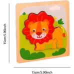 Puzzle Montessori din Lemn pentru Copii, Embo, 3D, 0-3 Ani, Model Leu, Educativ, Intuitiv, Creativ, 3 Piese, 15x15x0.5 cm, Multicolor - imagine 6