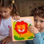 Puzzle Montessori din Lemn pentru Copii, Embo, 3D, 0-3 Ani, Model Leu, Educativ, Intuitiv, Creativ, 3 Piese, 15x15x0.5 cm, Multicolor - imagine 9
