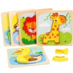 Puzzle Montessori din Lemn pentru Copii, Embo, 3D, 0-3 Ani, Model Leu, Educativ, Intuitiv, Creativ, 3 Piese, 15x15x0.5 cm, Multicolor - imagine 10