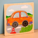 Puzzle Montessori din Lemn pentru Copii, Embo, 3D, 0-3 Ani, Model Masina, Educativ, Intuitiv, Creativ, 5 Piese, 15x15x0.5 cm, Multicolor - imagine 5