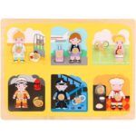 Puzzle Montessori din Lemn pentru Copii, Embo, 3D, 0-3 Ani, Model Profesii, Educativ, Intuitiv, Creativ, 6 Piese, Multicolor