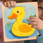 Puzzle Montessori din Lemn pentru Copii, Embo, 3D, 0-3 Ani, Model Ratusca, Educativ, Intuitiv, Creativ, 5 Piese, 15x15x0.5 cm, Multicolor - imagine 5
