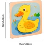 Puzzle Montessori din Lemn pentru Copii, Embo, 3D, 0-3 Ani, Model Ratusca, Educativ, Intuitiv, Creativ, 5 Piese, 15x15x0.5 cm, Multicolor - imagine 6